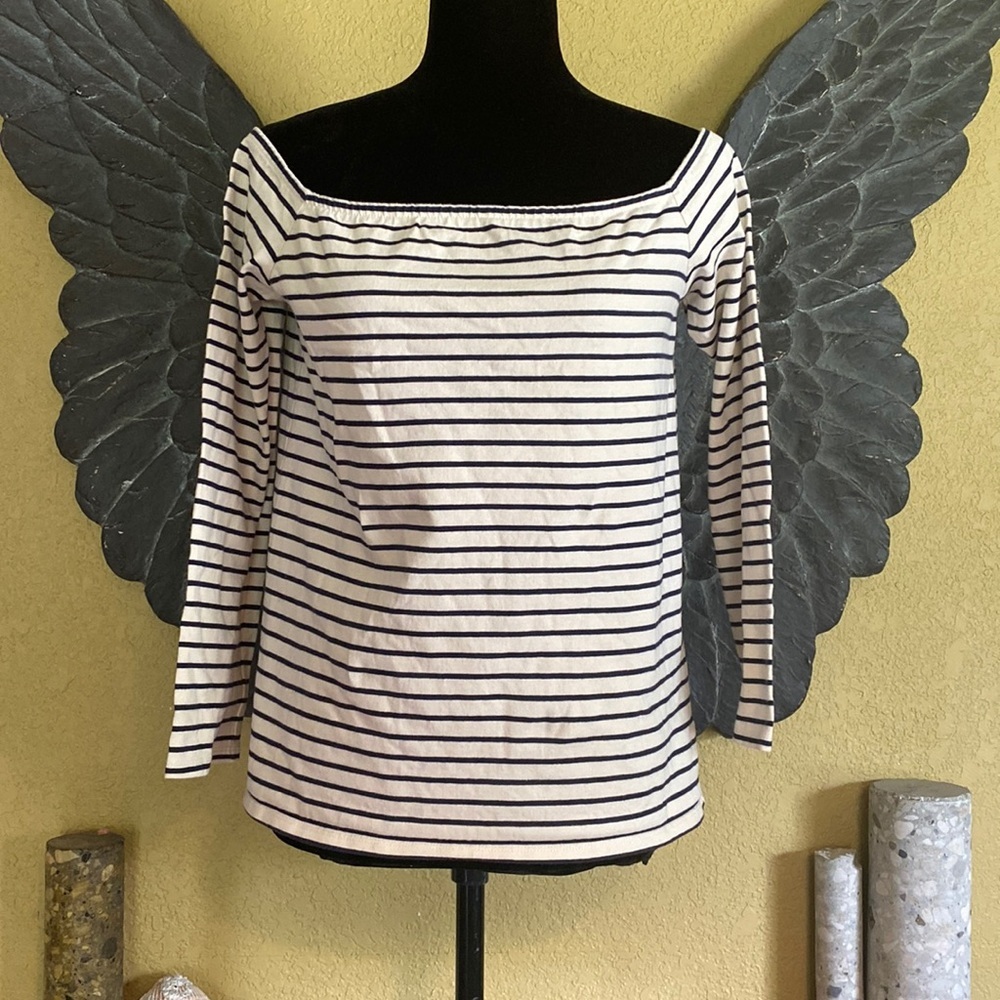 Theory Off The Shoulder Striped Long-sleeve